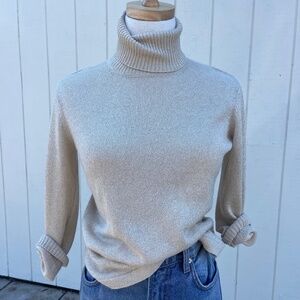 Talbots Gold Metallic Silk Cashmere Turtleneck Size Small